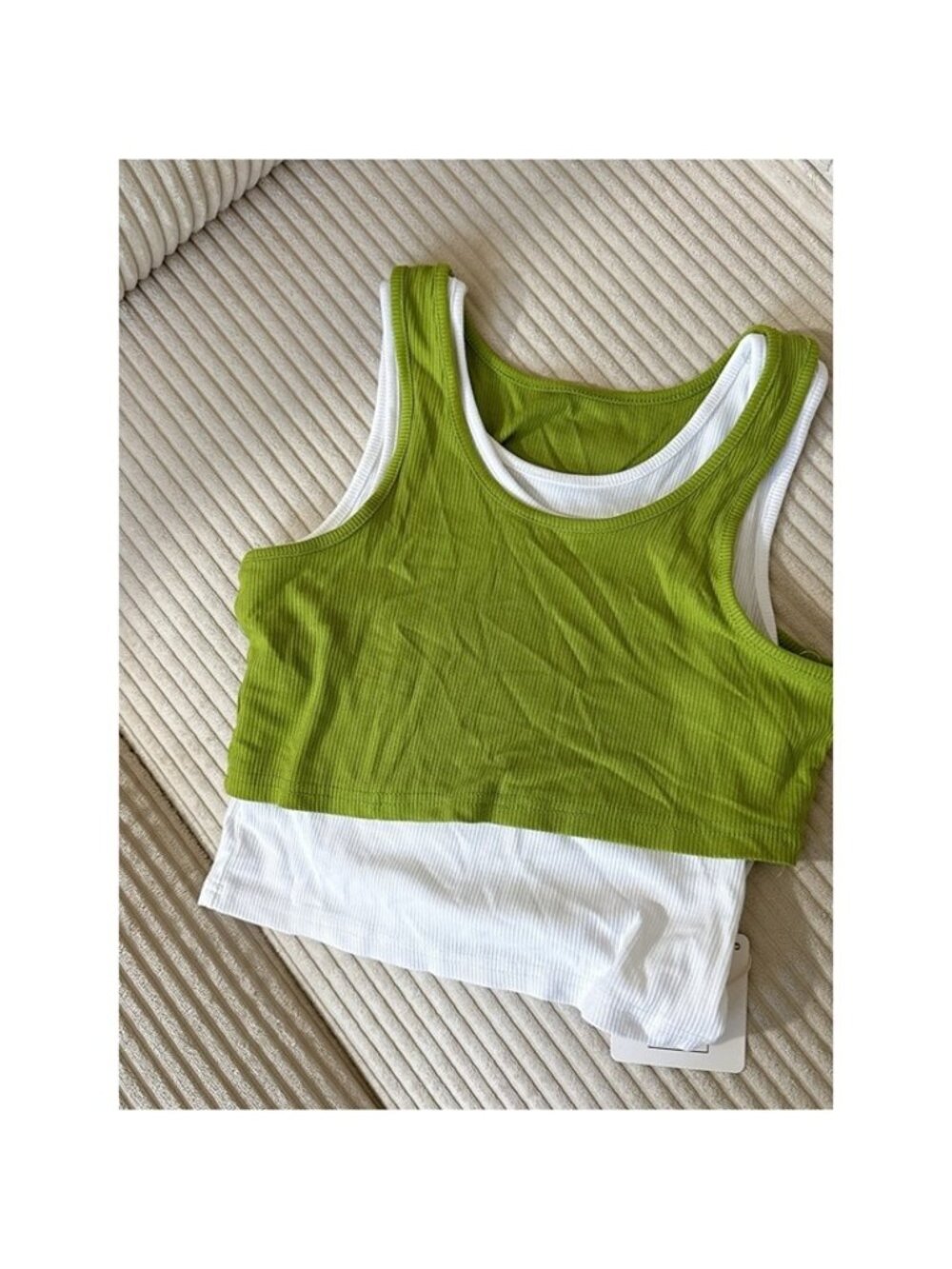 NWT Layered Crop Tank Top Green White XS